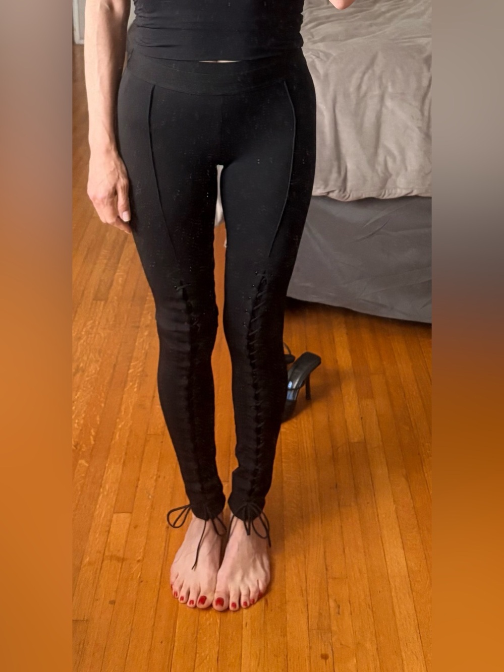 BCBGMaxAzria Black Lace-Up Skinny Leggings